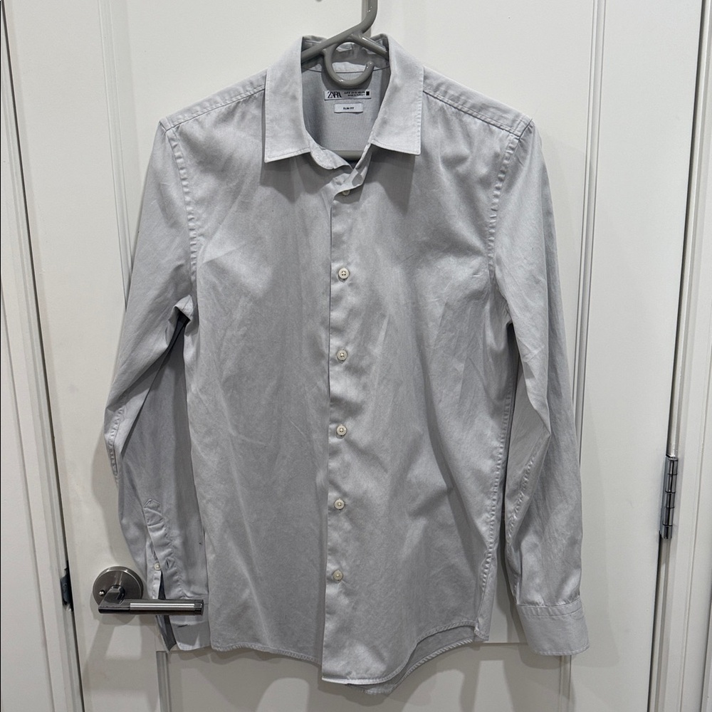 Zara Men's Gray Dress Shirt Slim Fit